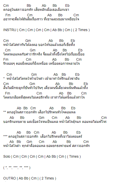 คอร์ดเพลง ภาวะอกหัก - เพชร สหรัตน์ Feat. ออย แสงศิลป์